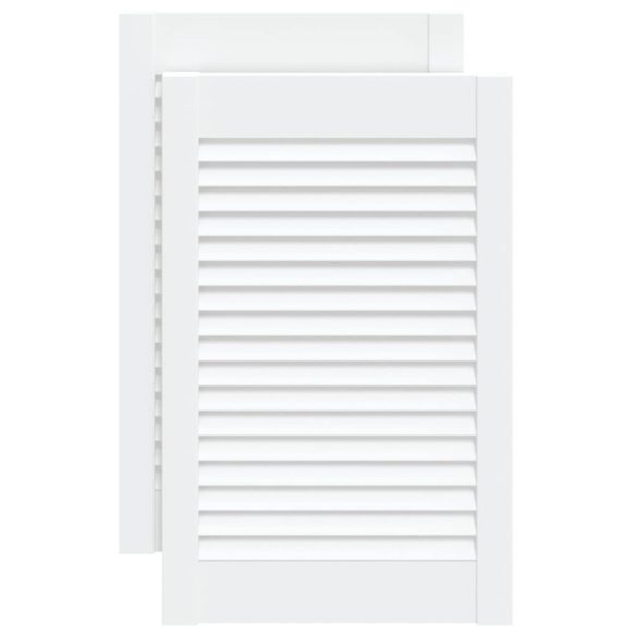 2 db fehér tömör fenyőfa lamellás szekrényajtó 61,5 x 39,4 cm