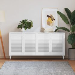   4 db fehér tömör fenyőfa lamellás szekrényajtó 61,5 x 39,4 cm