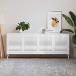 4 db fehér tömör fenyőfa lamellás szekrényajtó 61,5 x 49,4 cm