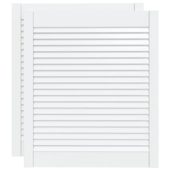 2 db fehér tömör fenyőfa lamellás szekrényajtó 69 x 59,4 cm