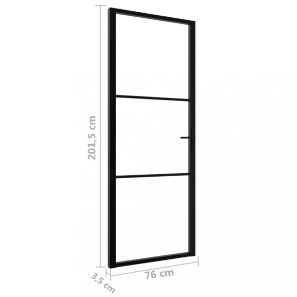 fekete ESG üveg és alumínium beltéri ajtó 76 x 201,5 cm