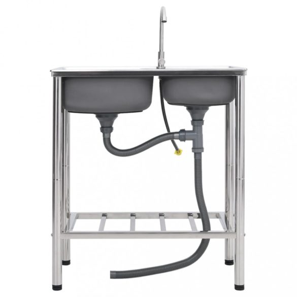 kétmedencés rozsdamentes acél kempingmosogató