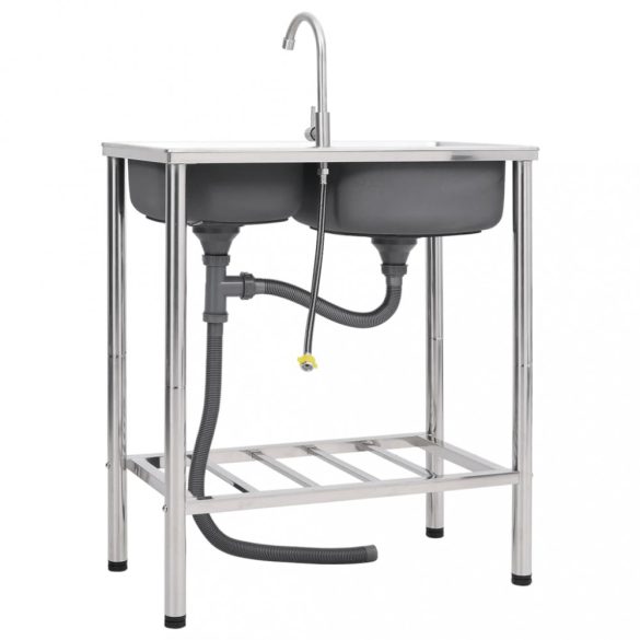 kétmedencés rozsdamentes acél kempingmosogató