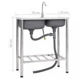 kétmedencés rozsdamentes acél kempingmosogató