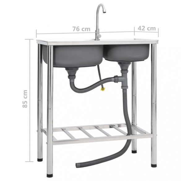 kétmedencés rozsdamentes acél kempingmosogató