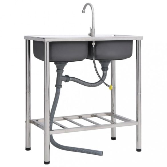 kétmedencés rozsdamentes acél kempingmosogató