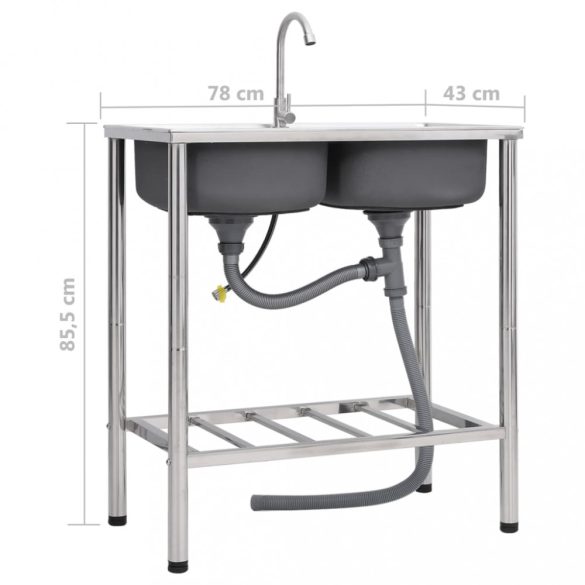 kétmedencés rozsdamentes acél kempingmosogató