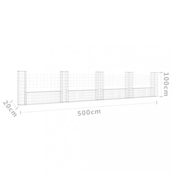 U-alakú vas gabionkosár 5 oszloppal 500 x 20 x 100 cm