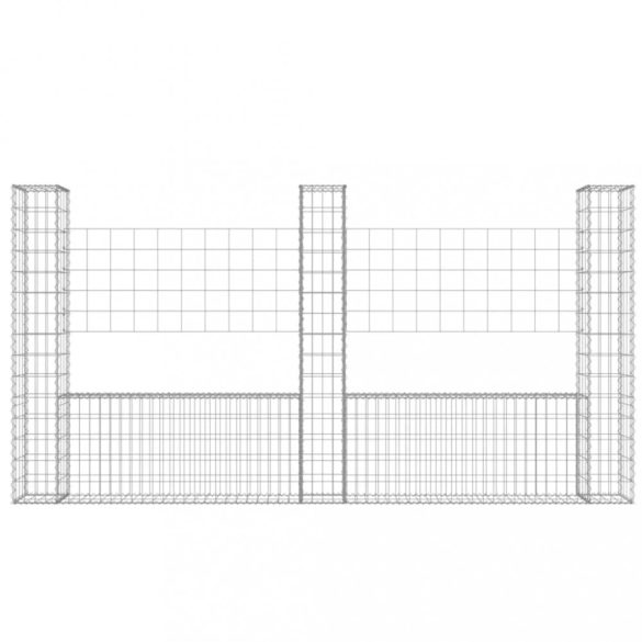U-alakú vas gabionkosár 3 oszloppal 260 x 20 x 150 cm