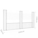 U-alakú vas gabionkosár 3 oszloppal 260 x 20 x 150 cm