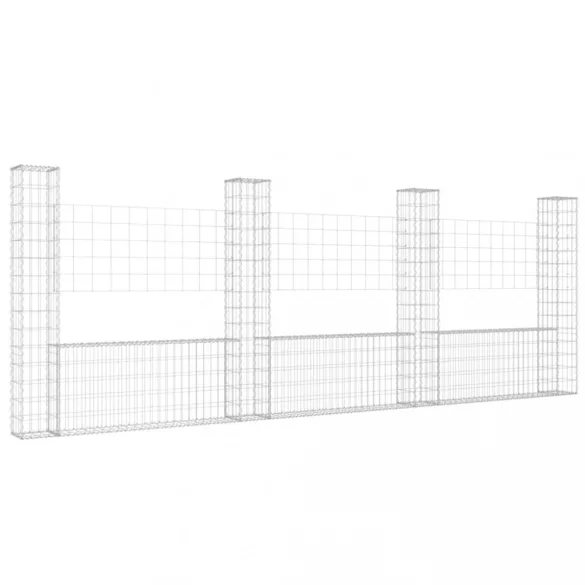 U-alakú vas gabionkosár 4 oszloppal 380 x 20 x 150 cm