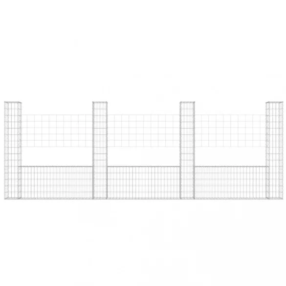 U-alakú vas gabionkosár 4 oszloppal 380 x 20 x 150 cm