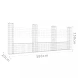 U-alakú vas gabionkosár 4 oszloppal 380 x 20 x 150 cm