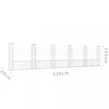 U-alakú vas gabionkosár 6 oszloppal 620 x 20 x 150 cm