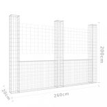 U-alakú vas gabionkosár 3 oszloppal 260 x 20 x 200 cm