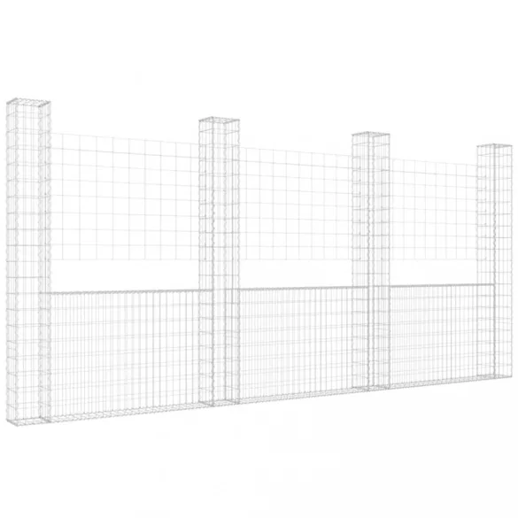 U-alakú vas gabionkosár 4 oszloppal 380 x 20 x 200 cm