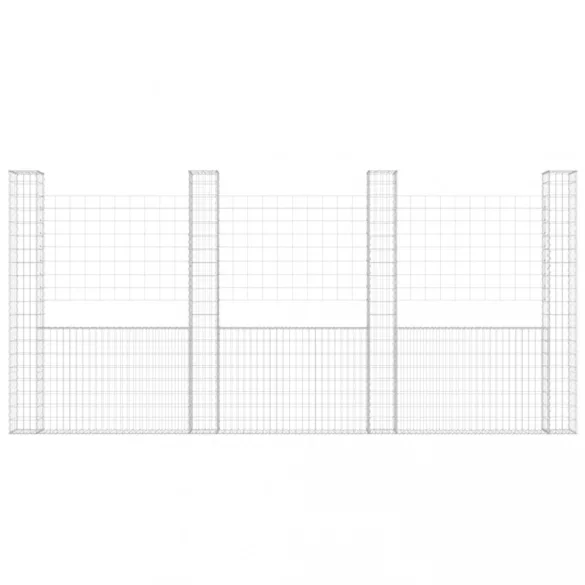 U-alakú vas gabionkosár 4 oszloppal 380 x 20 x 200 cm