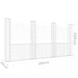 U-alakú vas gabionkosár 4 oszloppal 380 x 20 x 200 cm