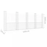 U-alakú vas gabionkosár 5 oszloppal 500 x 20 x 200 cm