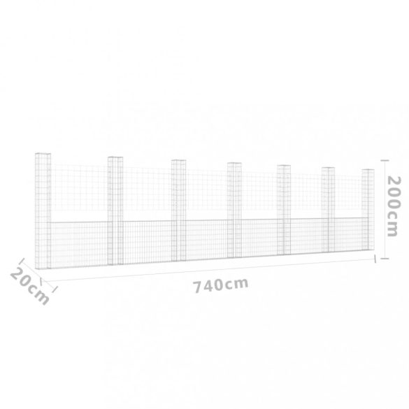 U-alakú vas gabionkosár 7 oszloppal 740 x 20 x 200 cm