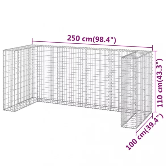 horganyzott acél gabionfal szemeteskukákhoz 254 x 100 x 110 cm