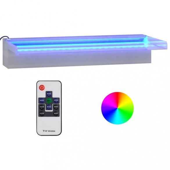 rozsdamentes acél vízeséskifolyó RGB LED-ekkel 45 cm