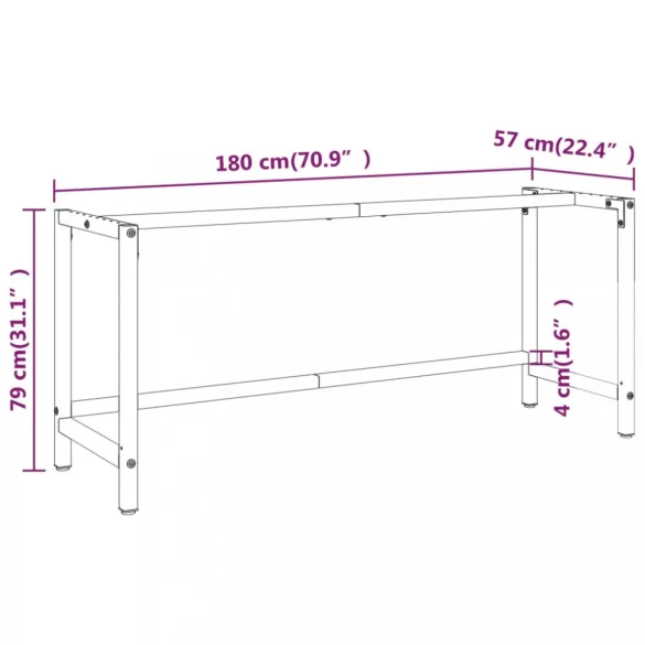 matt fekete-vörös fém munkapadváz 180 x 57 x 79 cm