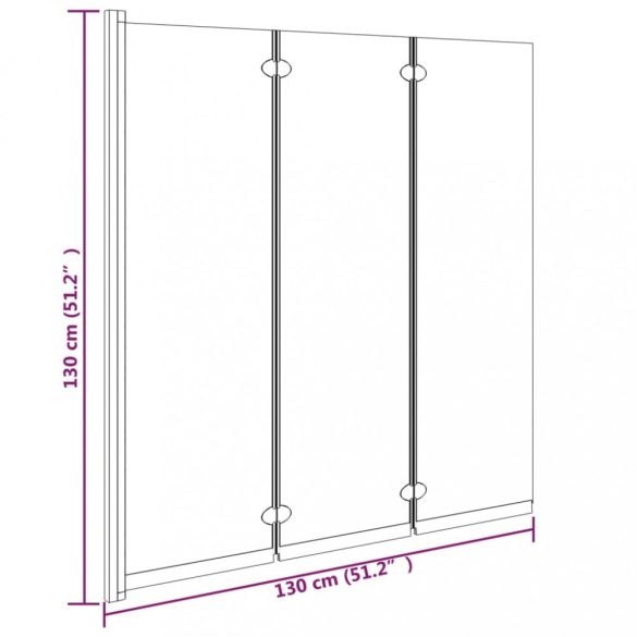 3 paneles fekete ESG összecsukható zuhanyparaván 130 x 130 cm