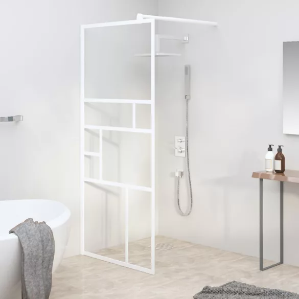 fehér ESG üveg zuhanyfal küszöb nélküli zuhanyhoz 90x195 cm