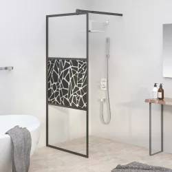 fekete ESG üveg zuhanyfal kőmintával 90x195cm