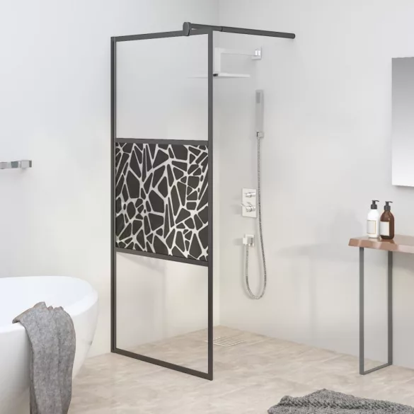 fekete ESG üveg zuhanyfal kőmintával 90x195cm