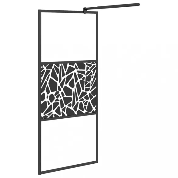 fekete ESG üveg zuhanyfal kőmintával 90x195cm
