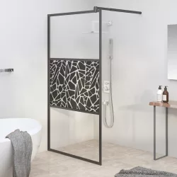 fekete ESG üveg zuhanyfal kőmintával 115x195cm