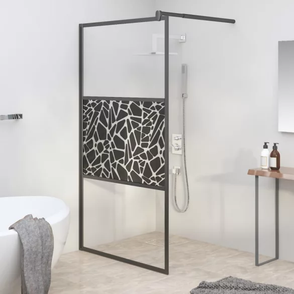 fekete ESG üveg zuhanyfal kőmintával 115x195cm