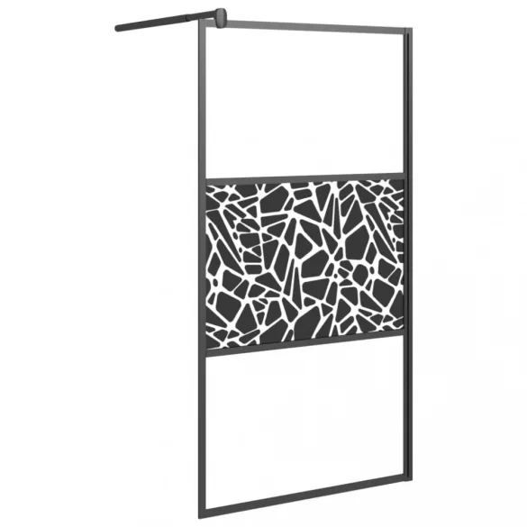 fekete ESG üveg zuhanyfal kőmintával 115x195cm