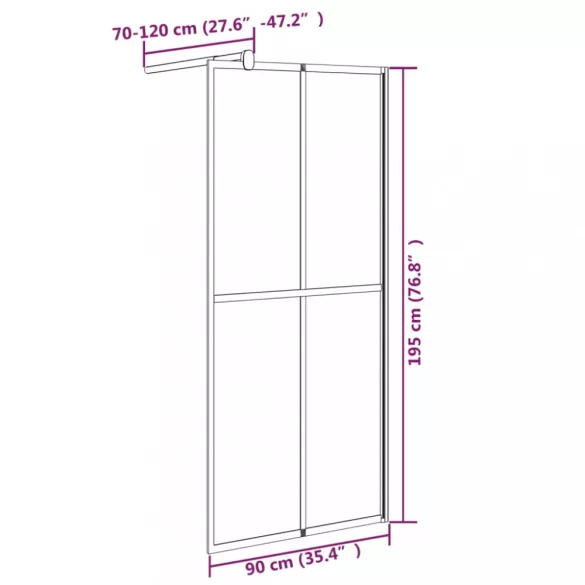 sötét edzett üveg zuhanyfal küszöb nélküli zuhanyhoz 90x195cm