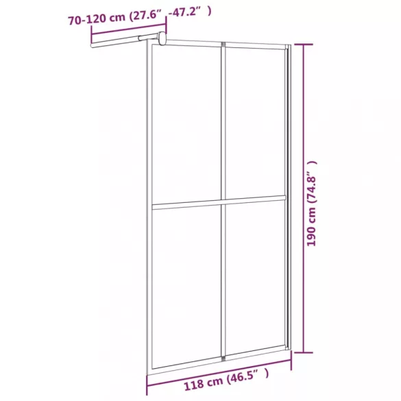 sötét edzett üveg zuhanyfal küszöb nélküli zuhanyhoz 118x190 cm