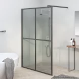 sötét edzett üveg zuhanyfal küszöb nélküli zuhanyhoz 140x195 cm