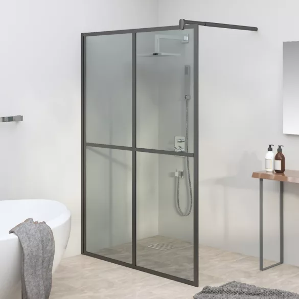 sötét edzett üveg zuhanyfal küszöb nélküli zuhanyhoz 140x195 cm