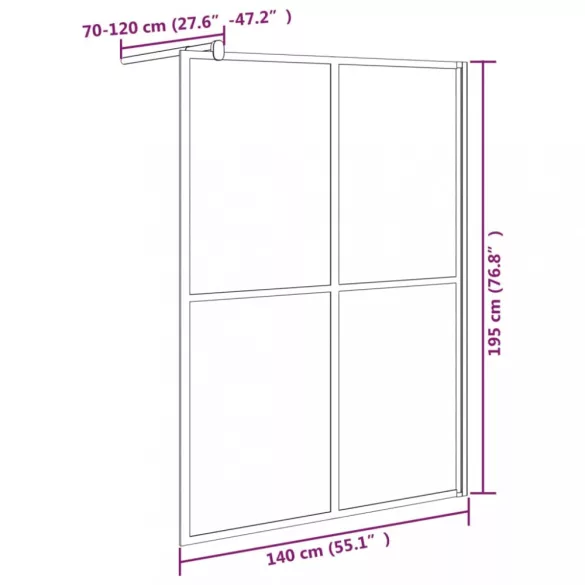 sötét edzett üveg zuhanyfal küszöb nélküli zuhanyhoz 140x195 cm