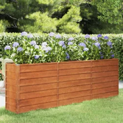   rozsda színű corten acél kerti magaságyás 240 x 40 x 77 cm