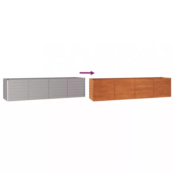 rozsda színű corten acél kerti magaságyás 320 x 80 x 77 cm