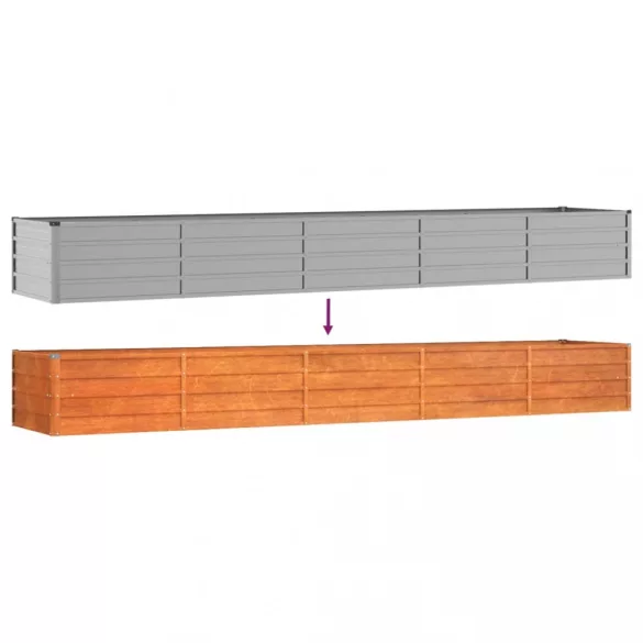 rozsda színű corten acél kerti magaságyás 400 x 80 x 45 cm