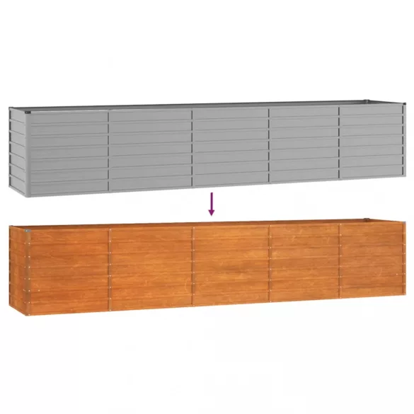 rozsda színű corten acél kerti magaságyás 400 x 80 x 77 cm