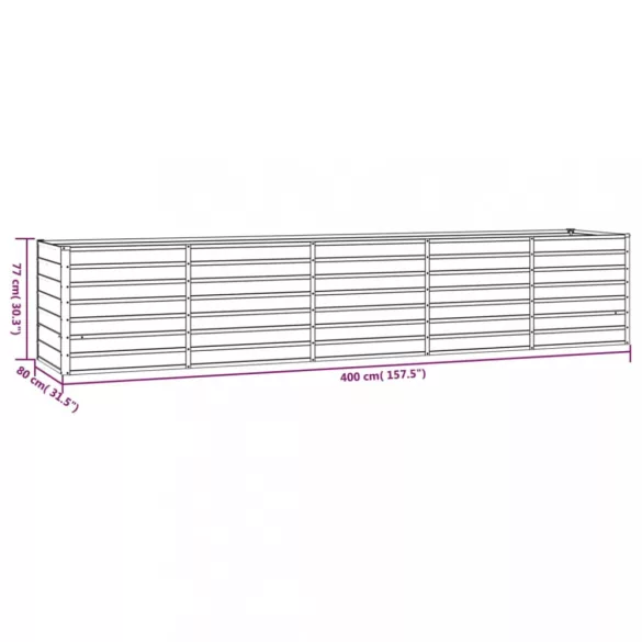 rozsda színű corten acél kerti magaságyás 400 x 80 x 77 cm