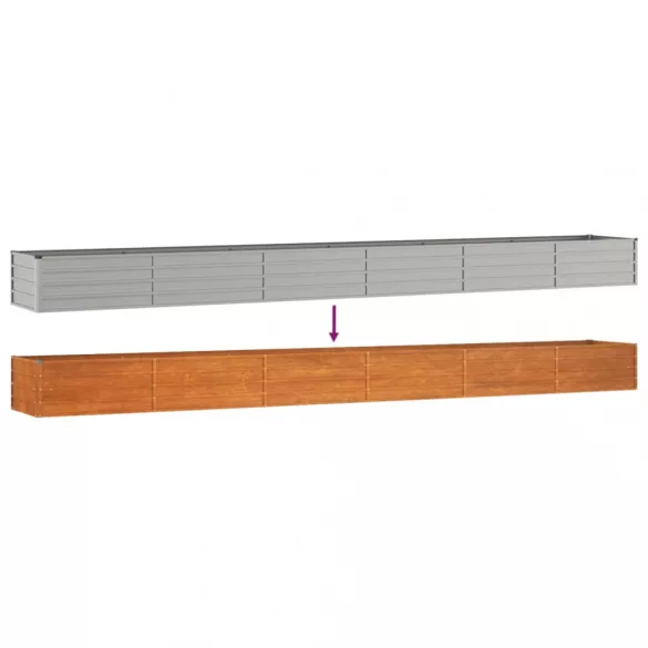 rozsda színű corten acél kerti magaságyás 600 x 80 x 45 cm