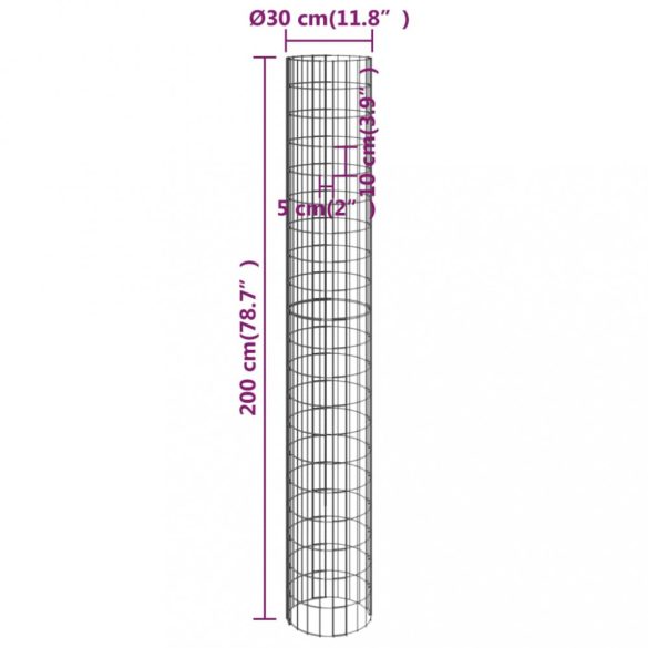 kör alakú horganyzott acél gabion oszlop Ø30 x 200 cm