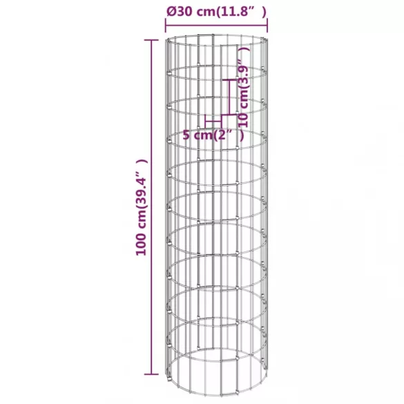 3 db kör alakú horganyzott acél gabion magaságyás Ø30 x 100 cm