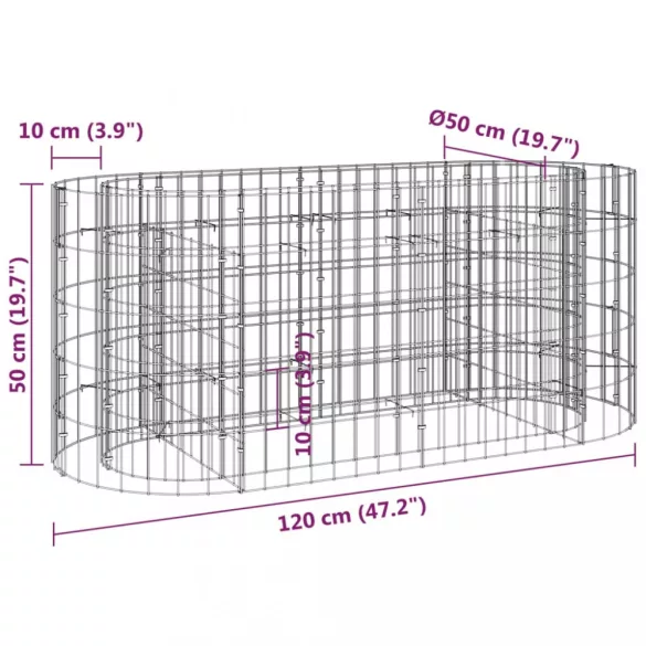 horganyzott vas gabion magaságyás 120 x 50 x 50 cm