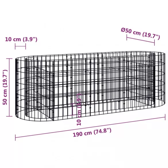 horganyzott vas gabion magaságyás 190 x 50 x 50 cm